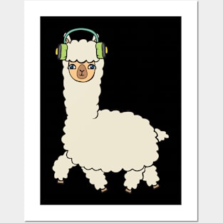 Alpaca with headphones. Posters and Art